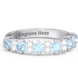 6 Stone Semi-Bezel Ring with Accents in 925 Sterling Silver with Blue Topaz and White Premium Zirconia