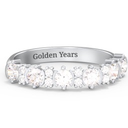 6 Stone Semi-Bezel Ring with Accents in 925 Sterling Silver with Cubic Zirconia and White Premium Zirconia