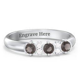 3 Stone Semi-Bezel Ring with Accents