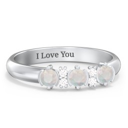 3 Stone Semi-Bezel Ring with Accents