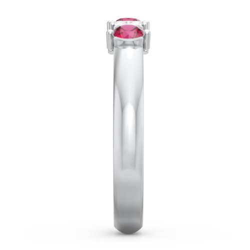 3 Stone Semi-Bezel Ring with Accents – Sterling Silver with Ruby and White Premium Zirconia