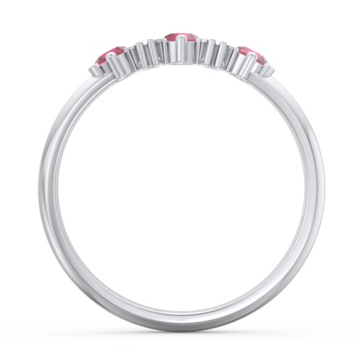 3 Stone Semi-Bezel Ring with Accents – Sterling Silver with Ruby and White Premium Zirconia