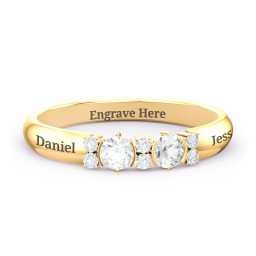 Twin Circular Half Bezel Twin Accent Ring in 10K Solid Yellow Gold with Cubic Zirconia and White Premium Zirconia