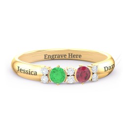 Twin Circular Half Bezel Twin Accent Ring in 10K Solid Yellow Gold with Emerald, Ruby, and White Premium Zirconia