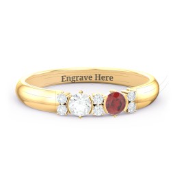 Twin Circular Half Bezel Twin Accent Ring in 14K Solid Yellow Gold with Cubic Zirconia and Garnet
