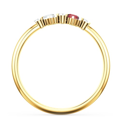 Twin Circular Half Bezel Twin Accent Ring – 14K Yellow Gold with Cubic Zirconia, Garnet, and White Premium Zirconia