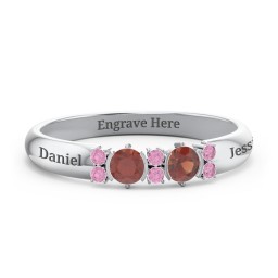 Twin Circular Half Bezel Twin Accent Ring in 925 Sterling Silver with Garnet and Red Premium Zirconia