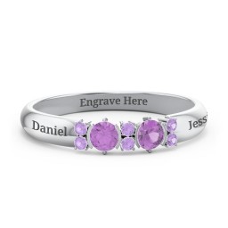 Twin Circular Half Bezel Twin Accent Ring in 925 Sterling Silver with Amethyst and Amethyst Premium Zirconia