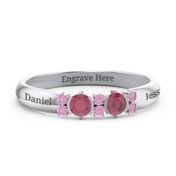 Twin Circular Half Bezel Twin Accent Ring in 925 Sterling Silver with Ruby and Red Premium Zirconia