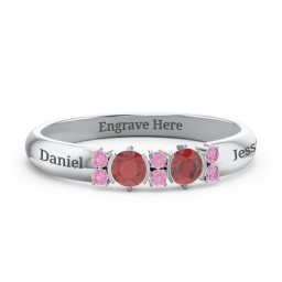 Twin Circular Half Bezel Twin Accent Ring in 925 Sterling Silver with Garnet and Red Premium Zirconia