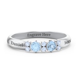 Twin Circular Half Bezel Twin Accent Ring in 925 Sterling Silver with Blue Topaz and Fancy Blue Premium Zirconia