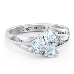 Heart Cluster Ring with Accents in 925 Sterling Silver with Aquamarine