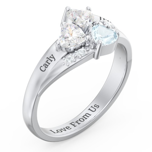 Heart Cluster Ring with Accents – Sterling Silver with Diamond, Aquamarine, and Cubic Zirconia