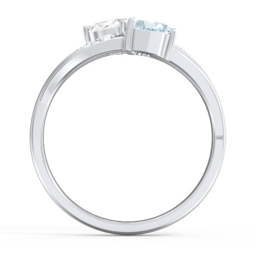 Heart Cluster Ring with Accents – Sterling Silver with Diamond, Aquamarine, and Cubic Zirconia