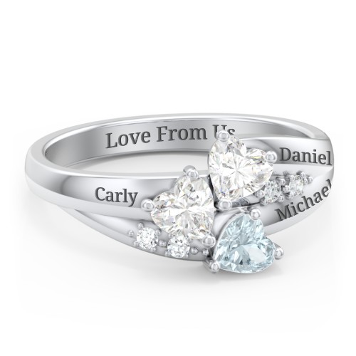 Heart Cluster Ring with Accents – Sterling Silver with Diamond, Aquamarine, and Cubic Zirconia