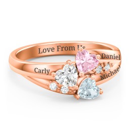 Heart Cluster Ring with Accents in 10K Solid Rose Gold