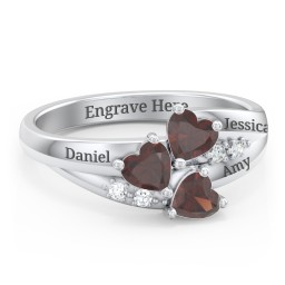 Heart Cluster Ring with Accents in 925 Sterling Silver with Cubic Zirconia and Garnet