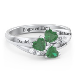 Heart Cluster Ring with Accents in 925 Sterling Silver with Cubic Zirconia and Emerald