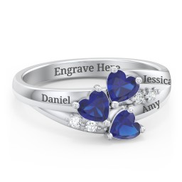 Heart Cluster Ring with Accents in 925 Sterling Silver with Cubic Zirconia and Blue Sapphire