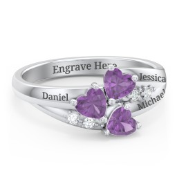 Heart Cluster Ring with Accents in 925 Sterling Silver with Amethyst