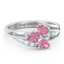 Heart Cluster Ring with Accents in 925 Sterling Silver with Pink Tourmaline