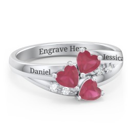 Heart Cluster Ring with Accents in 925 Sterling Silver with Ruby