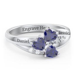 Heart Cluster Ring with Accents in 925 Sterling Silver with Blue Sapphire