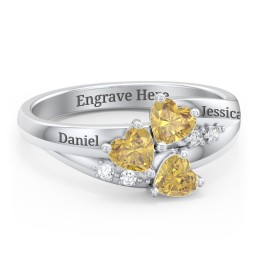 Heart Cluster Ring with Accents in 925 Sterling Silver with Citrine