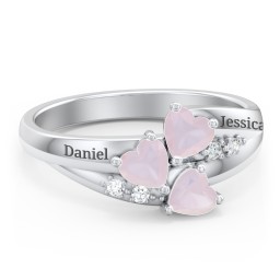 Heart Cluster Ring with Accents in 925 Sterling Silver with Opal