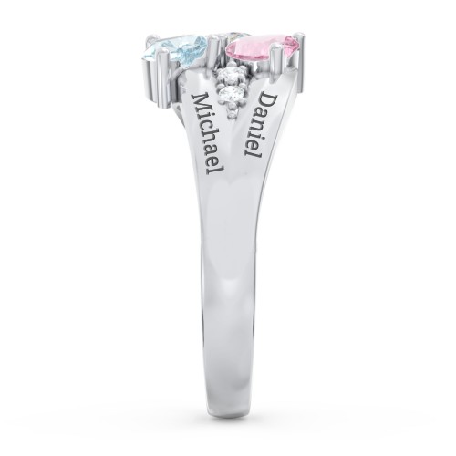 Heart Cluster Ring with Accents – 10K White Gold with Cubic Zirconia, Pink Tourmaline, and Aquamarine