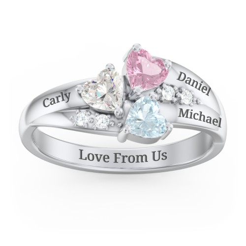Heart Cluster Ring with Accents – 10K White Gold with Cubic Zirconia, Pink Tourmaline, and Aquamarine