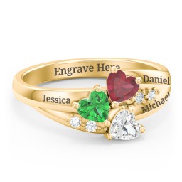 Heart Cluster Ring with Accents in 10K Solid Yellow Gold with Emerald, Ruby, and Cubic Zirconia