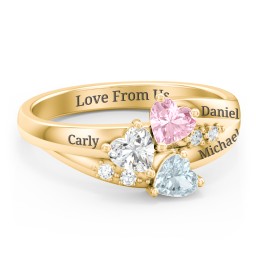 Heart Cluster Ring with Accents in 10K Solid Yellow Gold with Cubic Zirconia, Pink Tourmaline, and Aquamarine