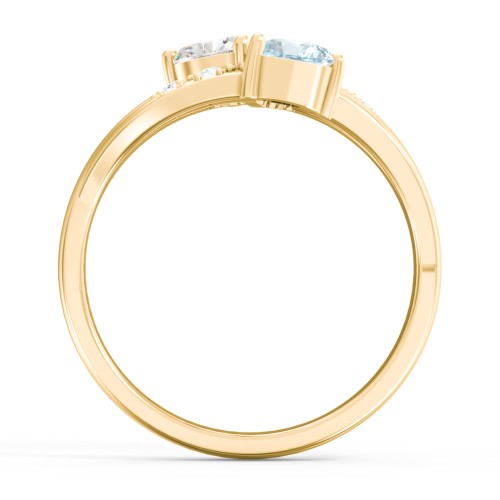 Heart Cluster Ring with Accents – 10K Yellow Gold with Cubic Zirconia, Pink Tourmaline, and Aquamarine