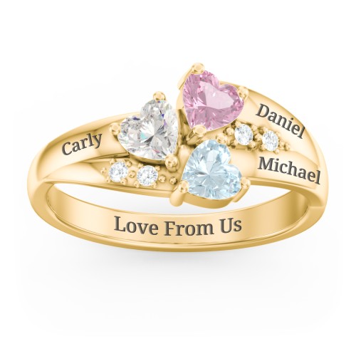 Heart Cluster Ring with Accents – 10K Yellow Gold with Cubic Zirconia, Pink Tourmaline, and Aquamarine