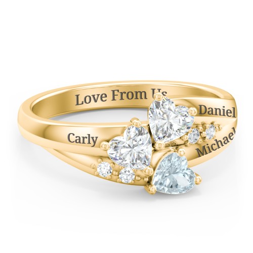 Heart Cluster Ring with Accents – 10K Yellow Gold with Diamond, Aquamarine, and Cubic Zirconia