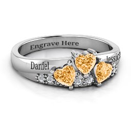 Tripartite Heart Gemstone Ring with Accents in 925 Sterling Silver with Citrine
