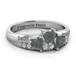 Tripartite Heart Gemstone Ring with Accents in 925 Sterling Silver with Alexandrite