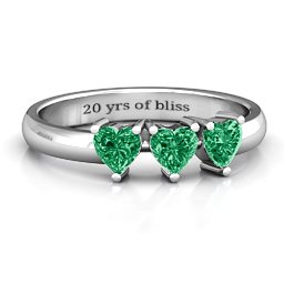 Triple Heart Stone Ring in 925 Sterling Silver with Emerald