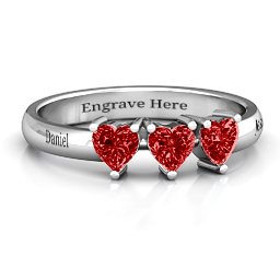 Triple Heart Stone Ring in 925 Sterling Silver with Garnet