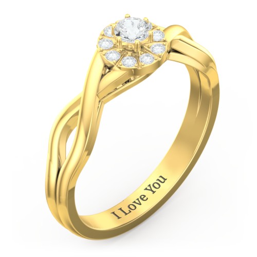 Braided Floral Cluster Ring – 14K Yellow Gold with Cubic Zirconia and White Premium Zirconia