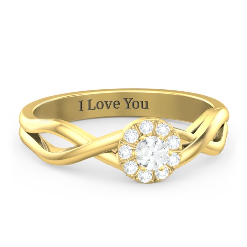Braided Floral Cluster Ring – 14K Yellow Gold with Cubic Zirconia and White Premium Zirconia