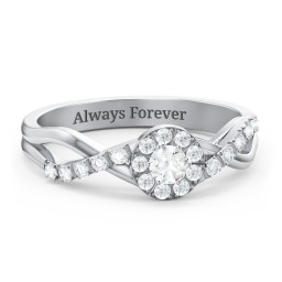 Braided Floral Cluster Ring with Shoulder Accents in 925 Sterling Silver with Cubic Zirconia and White Premium Zirconia