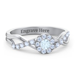 Braided Floral Cluster Ring with Shoulder Accents in 925 Sterling Silver with Aquamarine and Fancy Blue Premium Zirconia