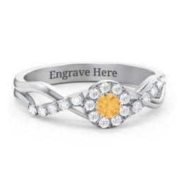 Braided Floral Cluster Ring with Shoulder Accents in 925 Sterling Silver with Citrine and White Premium Zirconia
