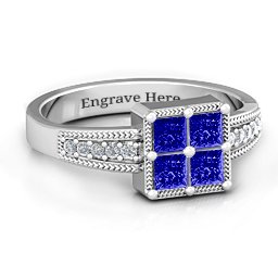 Vintage Princess Cut Ring with Shoulder Accents