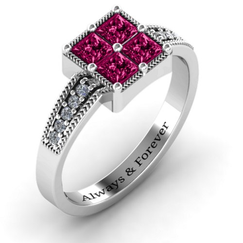 Vintage Princess Cut Ring with Shoulder Accents