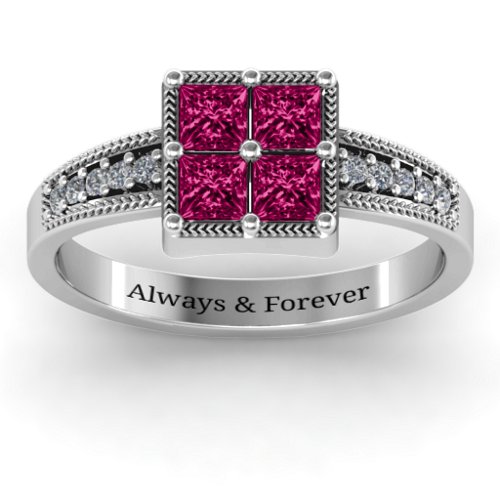 Vintage Princess Cut Ring with Shoulder Accents