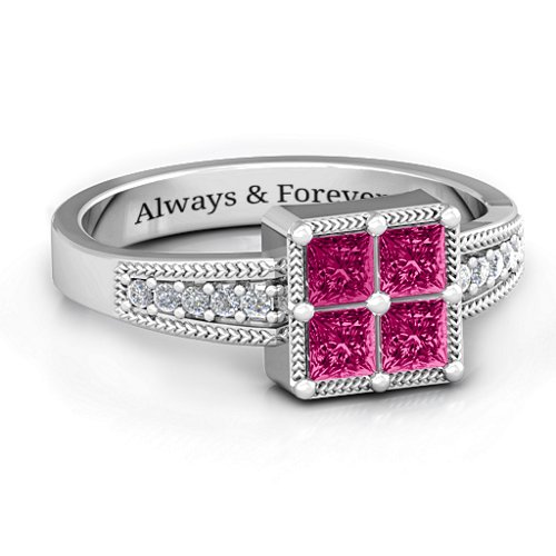 Vintage Princess Cut Ring with Shoulder Accents