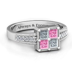 Vintage Princess Cut Ring with Shoulder Accents – Sterling Silver with Cubic Zirconia and Pink Tourmaline